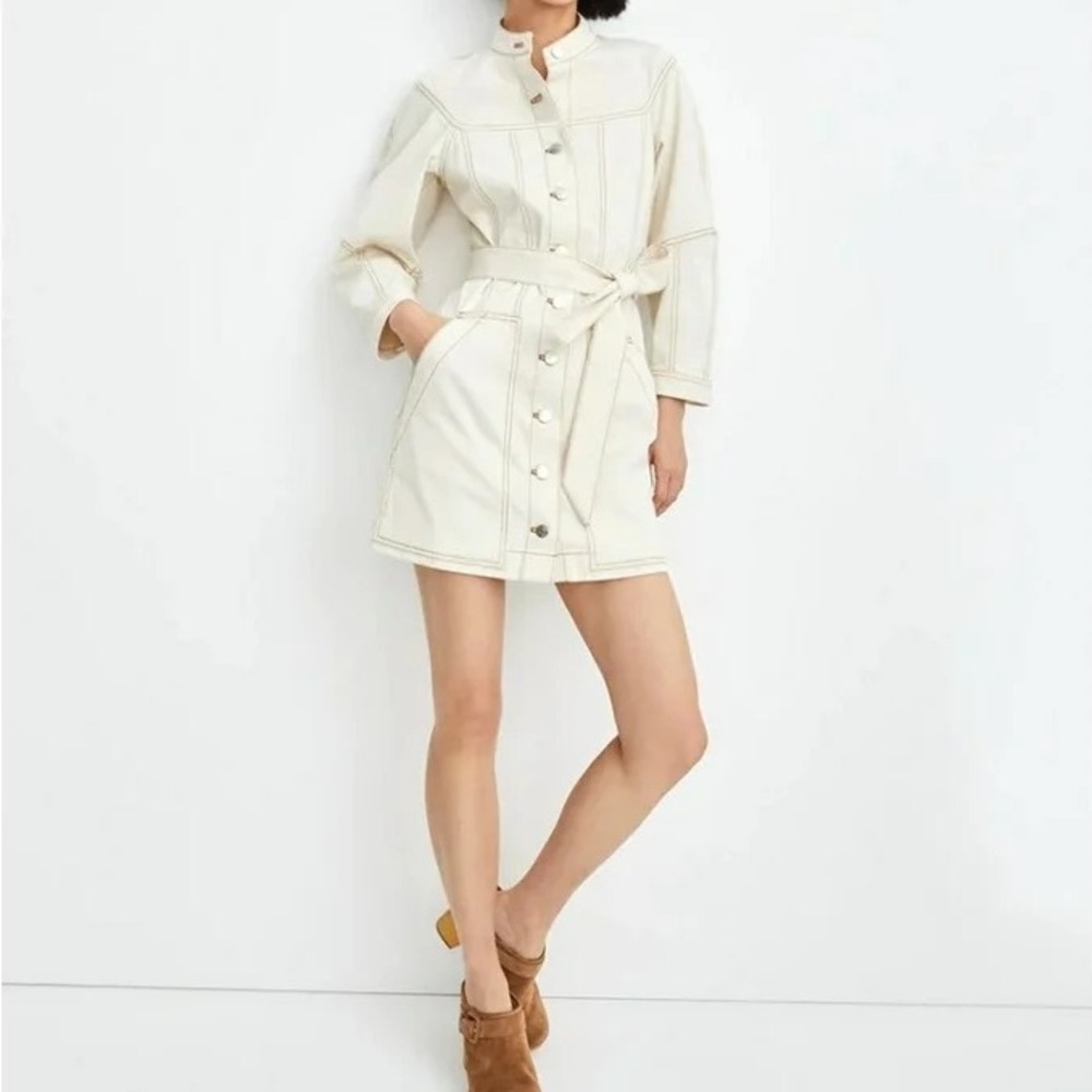 Veronica Beard Basia Denim Mini Dress in Ecru, Size 4 EUC